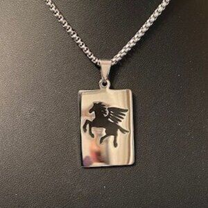 Stainless Steel Dogtag Pegasus Pendant on 23" Stainless Steel Chain (P52)